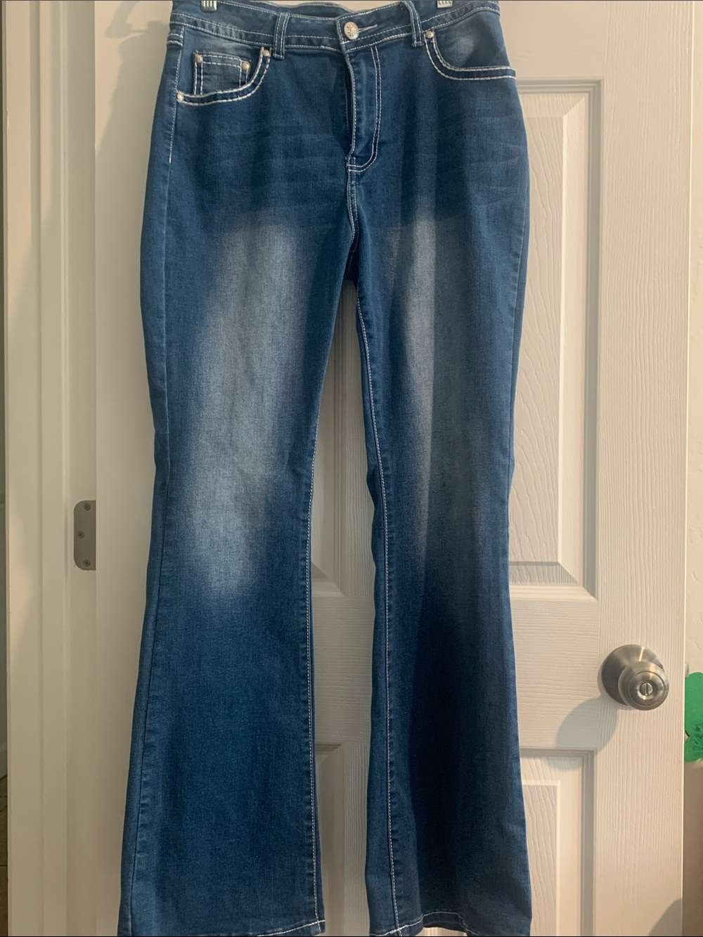 Women's Dark Blue Flare Jeans with Subtle Fading